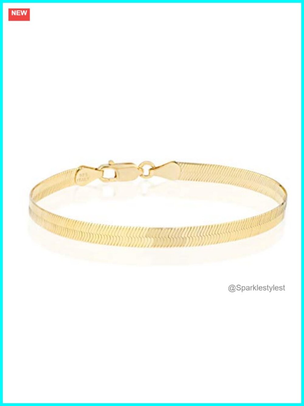 Italian 925 Sterling Silver 18K Gold Plated Herringbone Bracelet 7 Inch